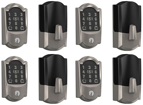 Image of Schlage Encode Plus Smart Wi-Fi Lock for Front Door,Keyless Entry Deadbolt,Unlock with Apple Watch,Built-in WiFi and App Control,Easy Install,Alexa & Apple HomeKit Compatible,Satin Nickel,(Pack of 4)