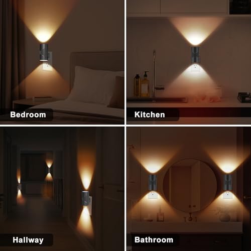 Image of easuntec Night Lights Plug into Wall, Plug in Night Light, Night Light, Dusk to Dawn Light Sensor, 3 Light Modes, Dimmable Night Lights for Bedroom Bathroom Hallway Kitchen Stairs (Black, 2 Pack)