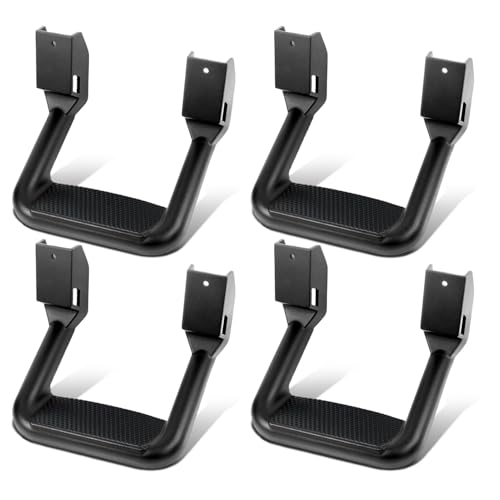 DNA Motoring 4 Pcs of Aluminum Side Hoop Steps Universal Step Rails for Pickup & SUV & Truck Non-Slip Stirrup Side Steps Assembly Compatible with Chevy GMC Toyota Ford Black SSTEP-BK-X2