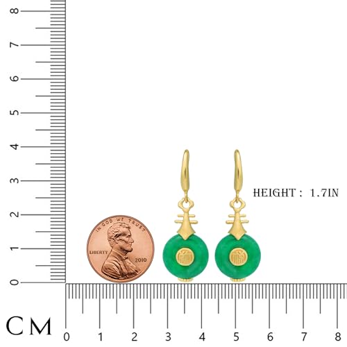 Crystal Force Jade Dangle Drop Earrings - 14K Gold Plated S925 Sterling Silver Hook/Jade Oval 8mm Cute Teardrop Earrings - Green3