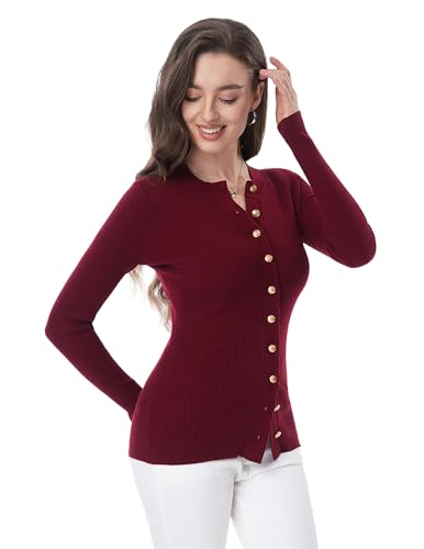 AmélieBoutik Women Crew Neck Long Sleeve Button Down Open Front Cardigan Casual Knit Classy Tops
