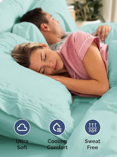 Image of Extra Deep King Fitted Sheet - Single Fitted Sheet Only - Spa Blue | Easily Fits 18 inch to 24 inch Mattress, Soft, Wrinkle Free, Breathable & Comfy, Extra Deep Pockets Hotel Luxury Fitted Sheet