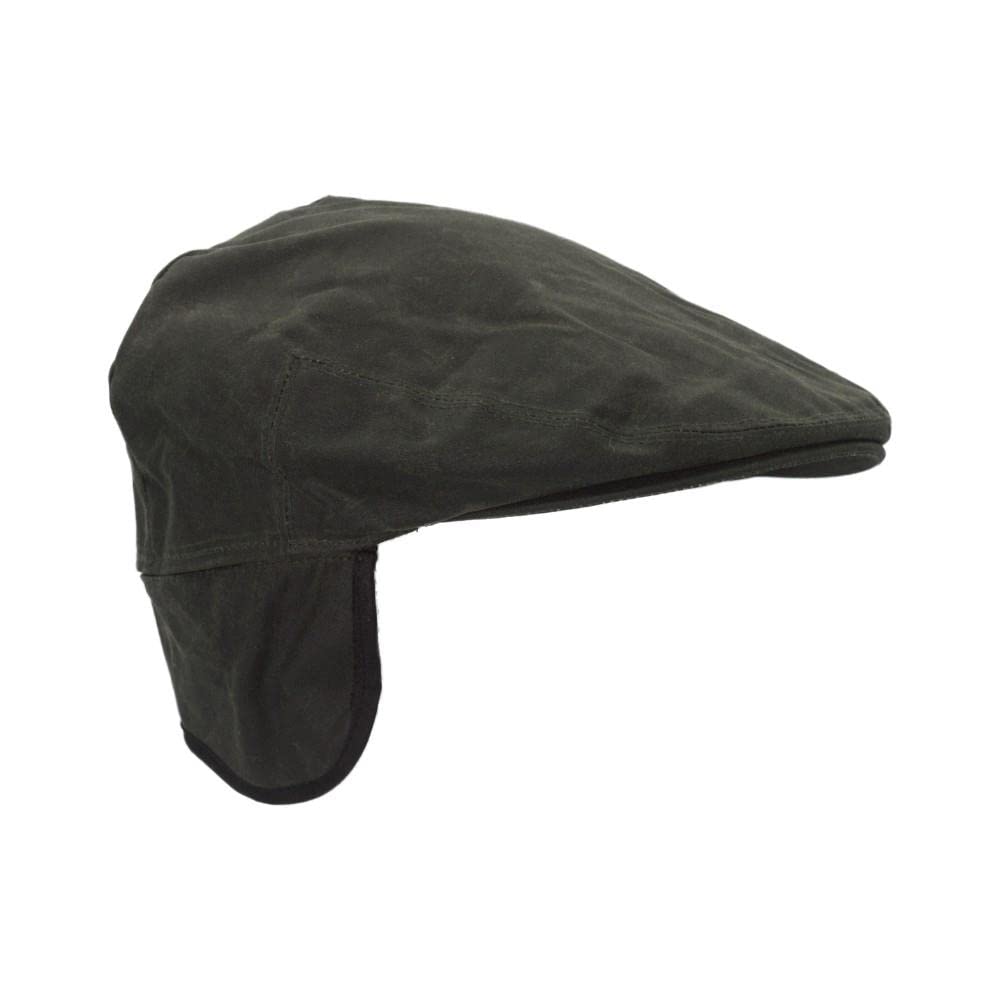 Walker And Hawkes Unisex Olive - Wax Edmond Flat Cap W/Foldable Ear Flaps - X-Small (56Cm)