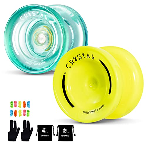 MAGICYOYO K2 Responsive Yoyo for Kids Beginners Yo-Yo with 2 Yoyo Gloves, 2 Yoyo Bags, 10 Yoyo Strings (Crystal Green+Yellow)