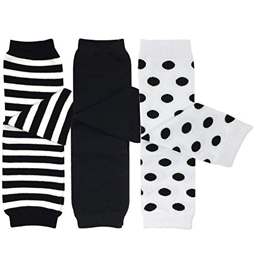 Bowbear 3 Pair Delightful Designs Baby Leg Warmers, Black & White