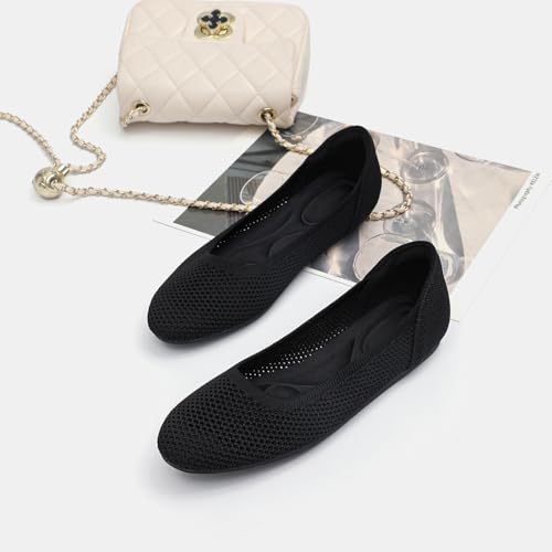 Women’s Ballet Flat Shoes Knit Dress Round Toe Slip On Breathable Classic Hollowed Out Walking Comfortable Casual Soft Shoes4