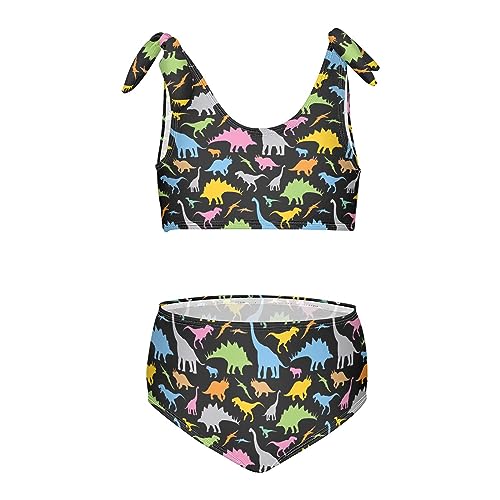 Colorful Dinosaur Print Girls Bikini Sets 2 Piece Swimsuits Bathing Suit Swimwear