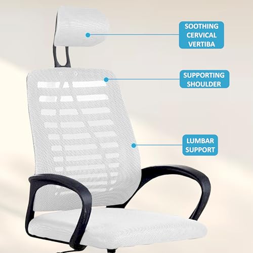 Image of Casa Copenhagen,Mesh Office Desk,Rocking Ergonomic Computer Chair Adjustable High with Headrest and Comfortable Armrest Swivel Chair - Snow White & Black Handle