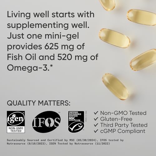 Sports Research® Omega-3 Fish Oil Mini-Softgels - Sourced from Wild Caught Alaska Pollock - Burpless, Bovine Free, Non-GMO, & MSC Certified Sustainable - 120 Count - Image 5
