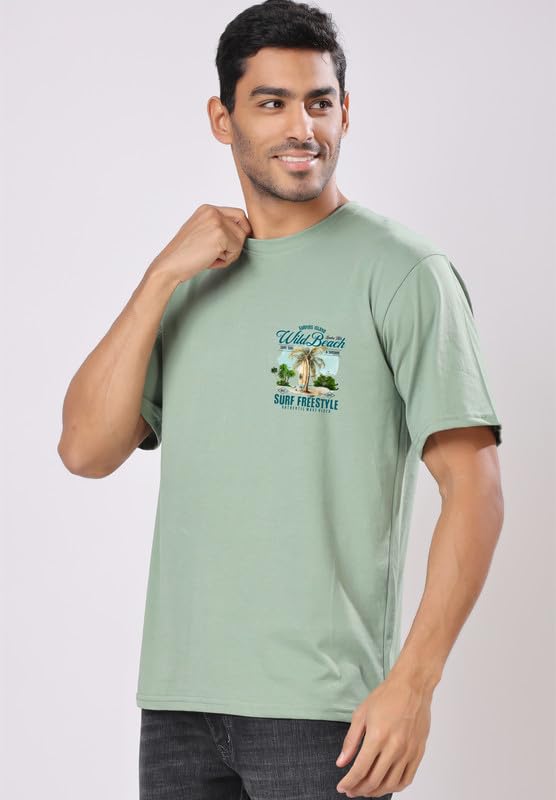 Image of London Hills Men's Cotton Oversized Fit Casual Printed Round Neck, Oversized Drop Shoulder T-Shirt