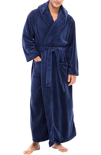 Alexander del Rossa para hombre forro polar albornoz, albornoz con capucha de largo - Azul - X-Large XX-Large
