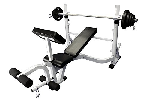 Ader Heavy Duty Olympic Universal White Bench w/ 300lbs Weight Grey Olympic Set