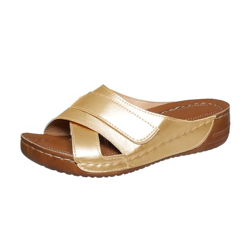 Women’s Comfortable Open Toe Crisscross Straps Slip on Wedge Sandals Orthopedic Comfor Arch Support Platform Sandals Heeled Hollow Casual Dressy Bunion Breathable One Pedal Sewing Solid Color Slippers