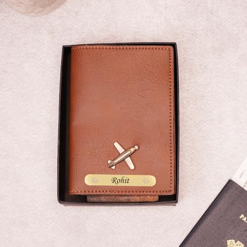 Image of WALLETKART Personalized Leather Passport Cover with Name | Customized Travel Passport Holder for Men & Women | Gift for Boyfriend, Girlfriend, Husband, Wife, Father & Mother (TAN)