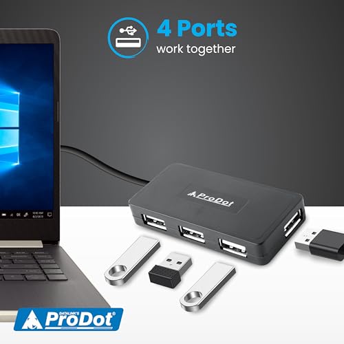Image of ProDot 4-in-1 USB Hub 2.0 with Hi-Speed Data Transfer 480 Mbps I Plug & Play I Universally Compatible with Speaker, Laptop, Hard Drive, PC, Laptop etc. I 1 Year Warranty (Play Plus)