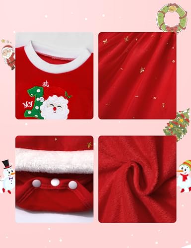 NAPU Baby Girl Christmas Outfit - Ruffle Long Sleeve My 1st Christmas Dress with Headband3