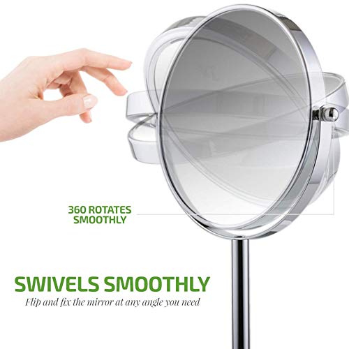 Image of OVENTE 7 inch Tabletop Magnifying Makeup Mirror, Polished Chrome MNLCT70CH1X7X | Double Sided Vanity Standing Mount Mirror with 1X /7X Magnification, 360 Rotation, Perfect for Dresser Bedroom Office Desk