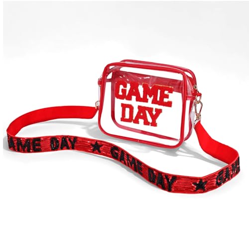 boderier Game Day Clear Bag Stadium Approved Crossbody Purse Bag Beaded Sequins Purse Strap Clear Bag for Stadium Events2