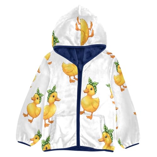 Cute Yellow Ducks with Hats Toddler Fleece Jacket Girl Boys Hooded Fleece Jacket Coat Warm Outwear Zip-up 3-10T