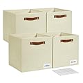 Bagnizer Collapsible Fabric Storage Cube Bins with 2 Reinforced PU Handles, Foldable Storage Organizer Baskets for Closet, Shelves, Living Room | 13"x13"x13", 4 Pack, Full Beige
