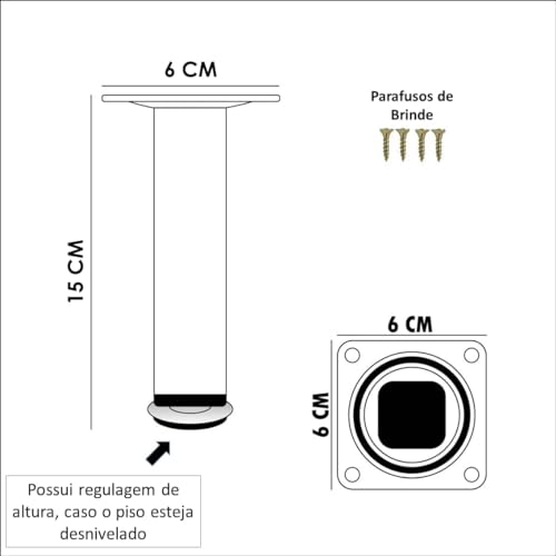 Kit 4 Pé Quadrado Para Cama Sofá Armário Móveis Com Regulagem Metálico 15cm (Branco)