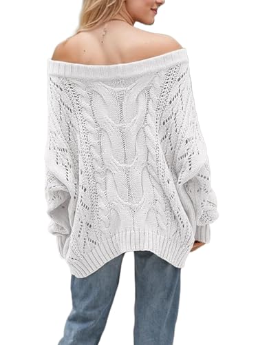 Image of ZAFUL Sweaters for Women Off Shoulder Knit Sweater with Long Sleeve Loose Pullover Jumper Tops