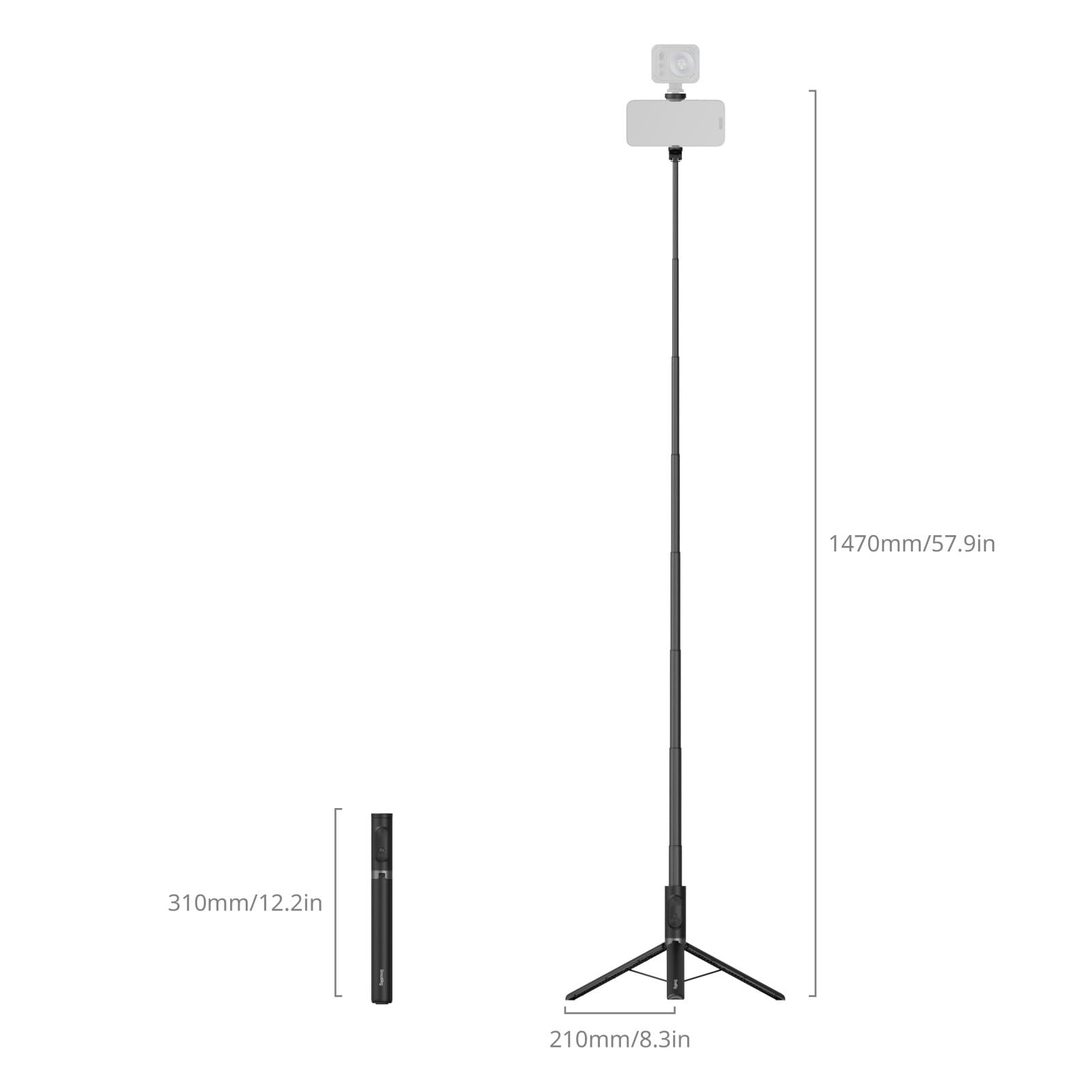 SmallRig Boom Selfie Stick ST30, 12.2-58 pulgadas de altura ajustable, soporte para teléfono con trípode, color negro
