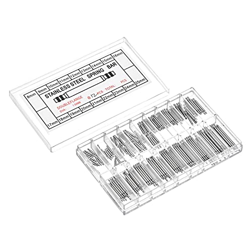 uxcell Watch Band Link Pin Set 216pcs 1.4mm Dia Stainless Steel Double Flanged End Spring Bar Pins (8-25mm, 12pcs Each Size)