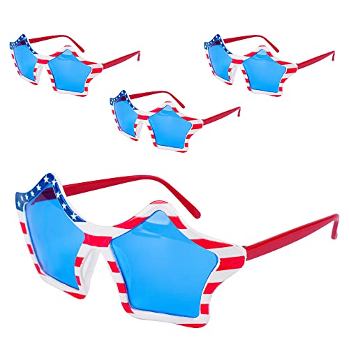 4 Pairs American Flag Sunglasses, Retro Style, Unisex-Adults & Children, Independence Day