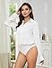 TQD Women Button Down Bodysuit Long Sleeve Collared Shirt Satin Blouse Body Suit Dressy Business Casual Office Professional