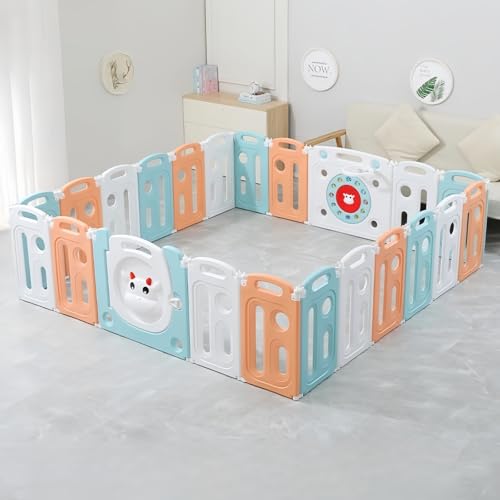 Duojidianzi ベビーサークル 折りたたみ 人気 大きめ 赤ちゃん サークル 高さ60cm おもちゃパネル ドア付き 組立簡単 ベビーフェンス キッズパーテーション プレイヤード ベビーゲート 置くだけ 子供 室内遊具 プレゼント 出産祝い (c,