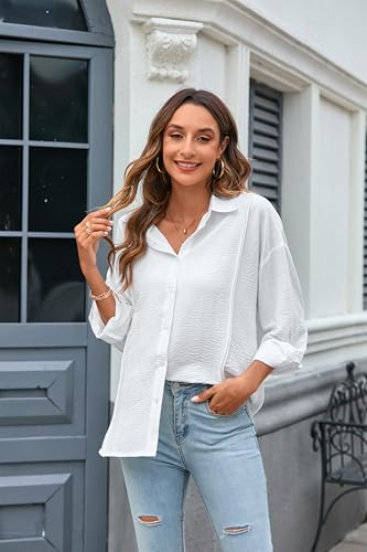Womens Button Down Shirt Oversized Long Sleeve Gauze Tops Casual Boyfriend Button Up Shirts Dressy Blouse Summer4