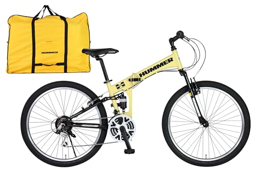 HUMMER(ハマー) FD-ATB2618Wsus ベージュ 26インチ収納バッグセット ベージュ 26インチ 折りたたみ式マウンテンバイク Wサスペンション搭載 18段変速/収納バッグ付き 63276-0590