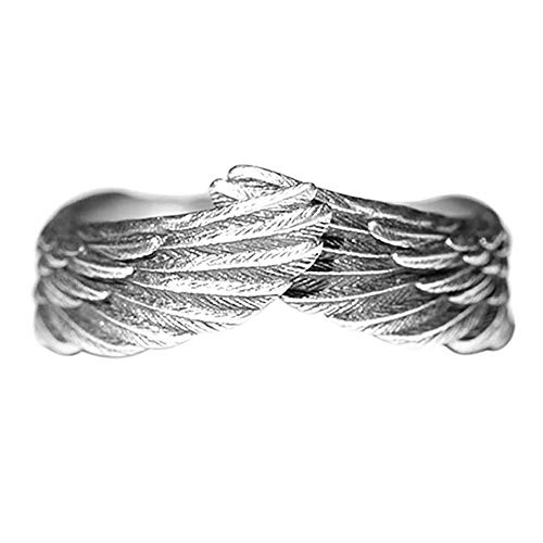MAELOVE Hug Ring for Couples,925 Sterling Silver Love Angel Ring for Women Men Lover Feather Angel Wing Silver Wedding Band Vingage Open Promise Rings for Couples Adjust Size 6-13 Promise Ring Jewelry