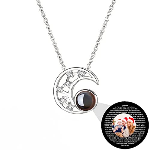KIKISHOPQ Customized Photo I Love You to The Back of The Moon Projection Necklace(Silver Full Color Print 18"(45cm)-Adult)