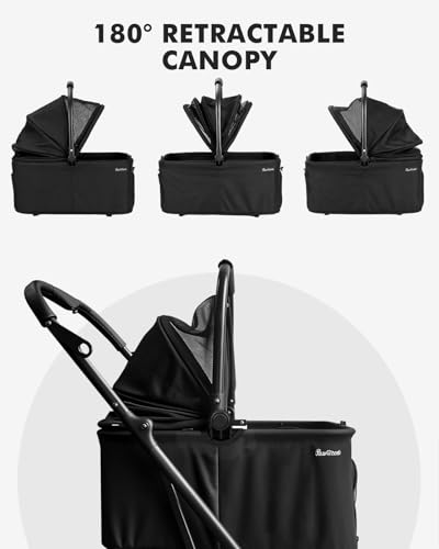Image of 4 Wheels Pet Stroller, Dog Stroller for Small /Medium Dogs and Cats up to 33 lbs, One-Click Fold & Draggable, Removable Carrier, Zipperless Entry, Mesh Windows, Black