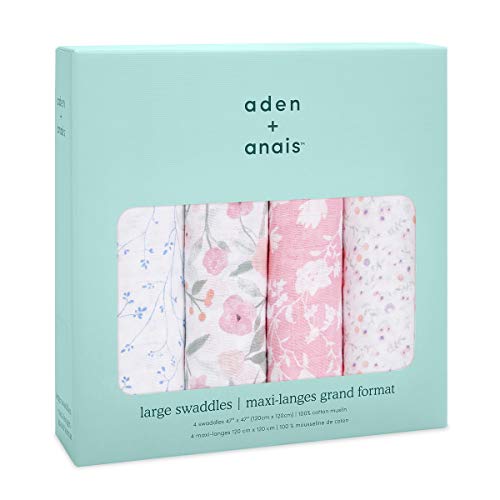 Image of aden + anais Swaddle Blanket, Boutique Muslin Blankets for Girls & Boys, Baby Receiving Swaddles, Ideal Newborn & Infant Swaddling Set, Perfect Shower Gifts, 4 Pack, Mon Fleur