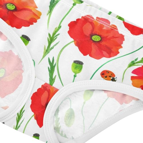 Designer Toddler Girls Underwear 2t Cotton Cute Panties Girl Vivid Red Poppy Flowers White Briefs Girls Undies4