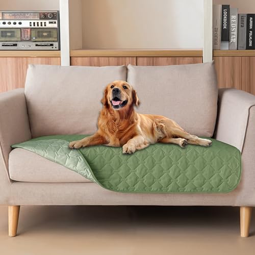 Image of gogobunny 100% Double Sided Waterproof Dog Blanket Soft Pet Bed Cover Reversible Protect Furniture Couch Sofa Car for Puppy Cat Kids (Dark Green /Light Green, 32x53 Inch (Pack of 1))