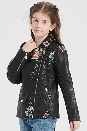 Giolshon Fall Girls Faux Leather Jacket for Kids PU Motorcycle Biker Outwear Children's Slim Coat2