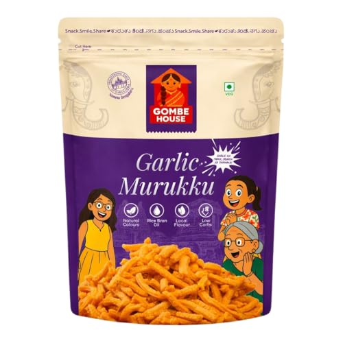 Image of Gombe House Garlic Murukku 120g Crispy & Crunchy South Indian Chakli Snack Garlic Flavour Tea Time Namkeen Vegan No Palm Oil Traditional Homemade Taste Ready to Eat