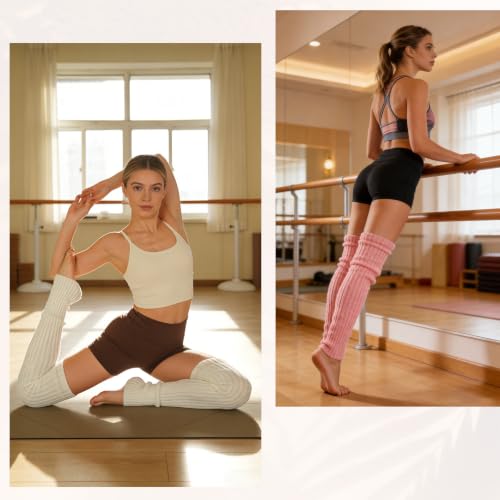 Image of XEPST 2 Pairs Leg Warmers for Women, High Boot Cuffs Knitted Boot Topper Warmers Over Knee Footless Socks for Winter Warmer