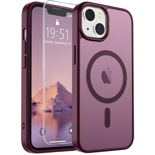 Image of SUPFINE Magnetic for iPhone 15 Plus Case & iPhone 14 Plus Case(Compatible with MagSafe)(Military Grade Drop Protection) Slim Translucent Shockproof Phone Case,Wine Red