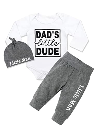 Image of Fommy Newborn Baby Boy Clothes New to The Crew Letter Print Romper+ Pants+Hat 3PCS Outfit