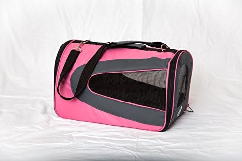 Pet carrier, soft sided, airline approved, large carrier, for small pets, holds up to 15 pounds, travel, crate, kennel, bag, puppy, small dog, cat, blue or pink. FREE petcare e-Book with purchase. 18"x10"x10.5". 60-day.