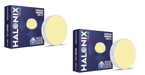 Image of Halonix Polycarbonate 10W Rimless Motion Sensor Led Ceiling Light,Warm White Downlighter,No False Ceiling Required,Dia-3.6 inch,Motion Sensor Light,Ceiling Light for Hall,Room,Office,Pack of 2