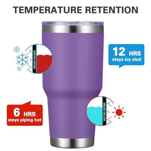 Image of MEWAY 30oz Insulated Tumbler With Lids and Straws,Stainless Steel Double Vacuum Coffee Tumbler Cup, Brush, Durable Powder Coated Coffee Cup for Cold & Hot Drinks, Office, Travel(Purple,8 PACK)