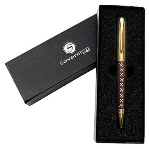 Leather Wrapped Ballpoint Pen for Men and Women - Stylish Faux Leather and Gold Smooth Flowing Non Smudge Ink and Light To Hold - Lovely Presentation Box Cover