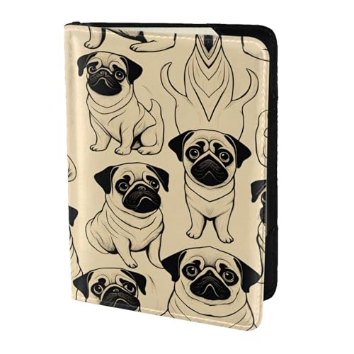 Carino Pug Dog stampa viaggio portafoglio passaporto custodia per famiglia pelle copertura per uomo donna nero Taglia unica