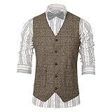 SevenBoy Mens Vintage Suit Vest Plaid Tweed Regular Fit Waistcoat Polka Dot(Brown S)